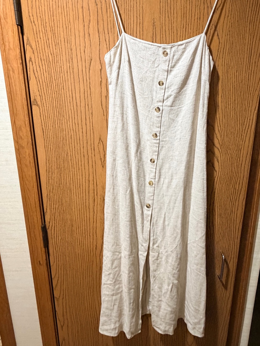 Skylar + Madison Linen Blend Button-Front Midi Dress Sz S Natural